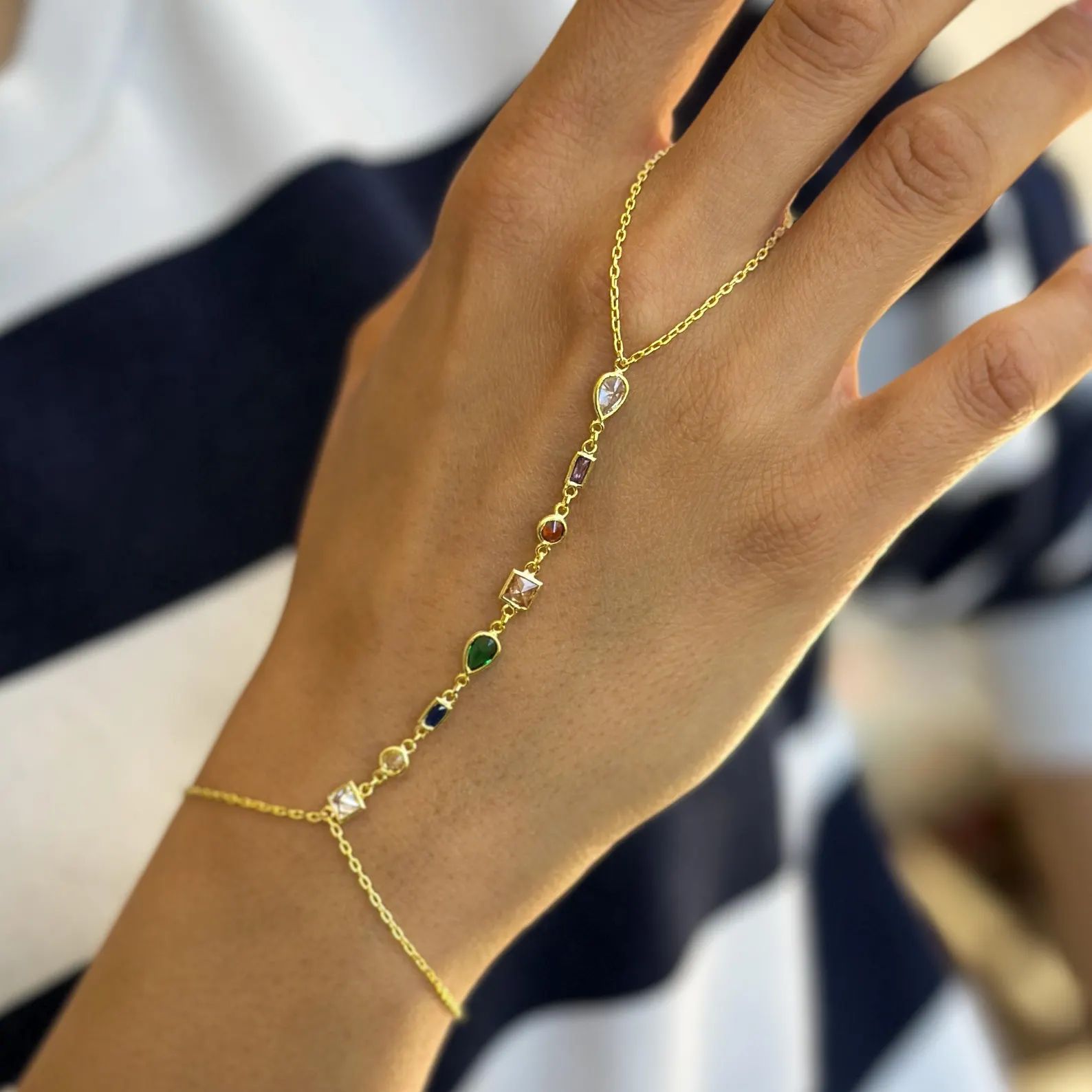 Simple Colorful Geometric Rhinestone Finger Bracelet For Women_voghion.com