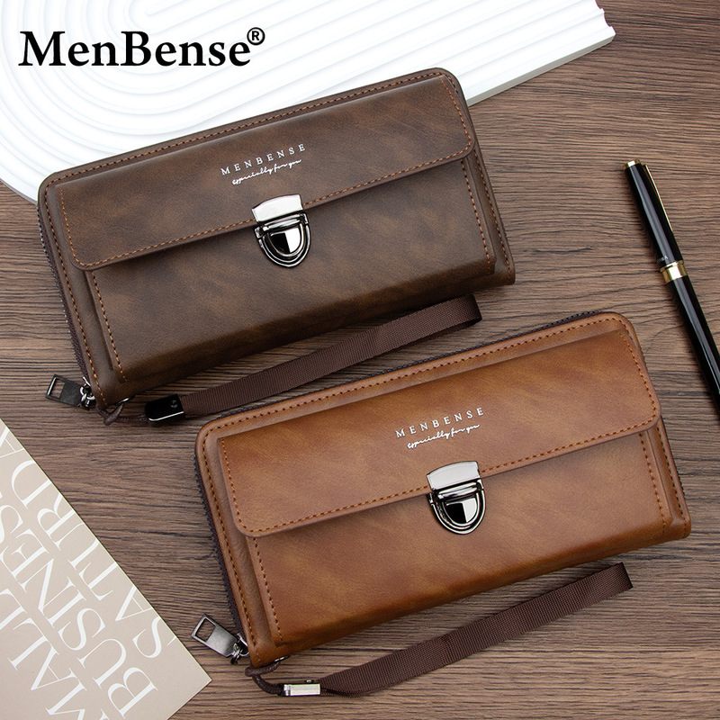 New Retro Buckle Men's Wallet with Multiple Card Slots, Fashionable Long Wallet, Large Capacity Clutch Bag, Mobile Phone Coin Purse