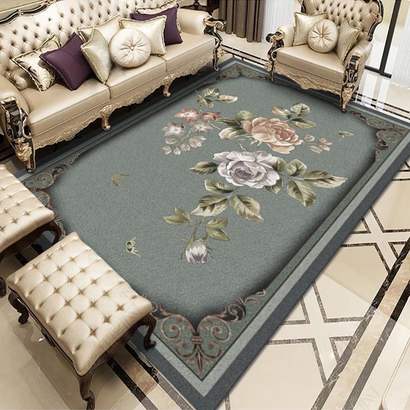Alfombra de estilo europeo retro para sala de estar, alfombra para sofá y mesa de centro, alfombra de terciopelo cristalino, alfombra resistente al desgaste y de fácil cuidado para estudio.