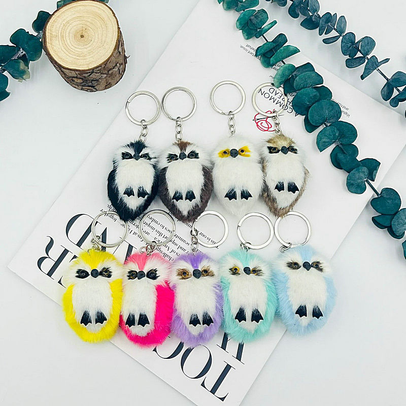 Cute owl keychain, plush bag charm, car keychain, realistic animal gift, doll ornament