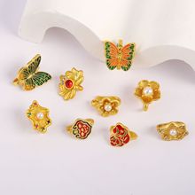 古法金保色哑金滴油蝴蝶 花压襟扣花扣吊坠项链链接扣diy珍珠扣头