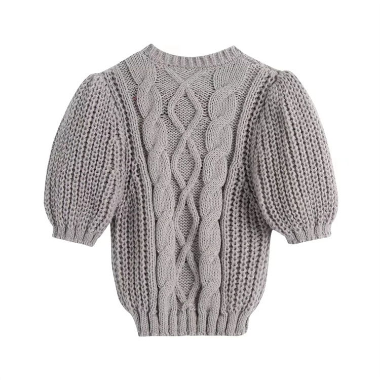 puff sleeve slim short solid color knitted sweater NSYJN118462
