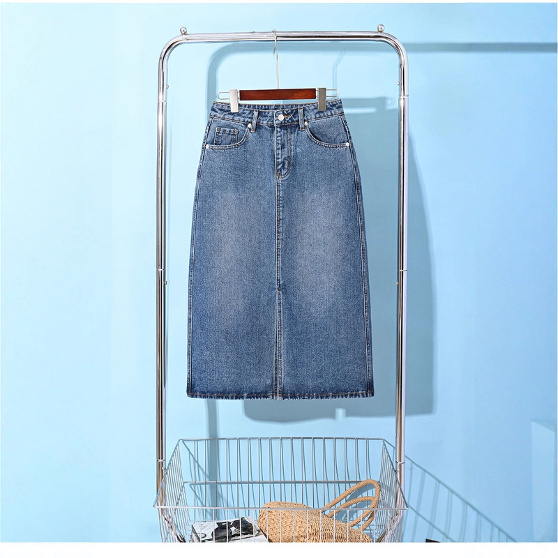 Clearance Sale Summer Split Women's High-Waisted Slim Fit Hip-Covering Mid-Length Versatile Denim Skirt