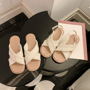 Grape Mom Flat Sandals Two Versions ~ Vacation Style Cross Woven Open Toe Sandals for Women Summer