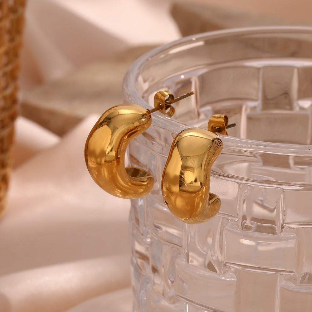 Vintage Style C Shape Stainless Steel Earrings Plating Stainless Steel Earrings