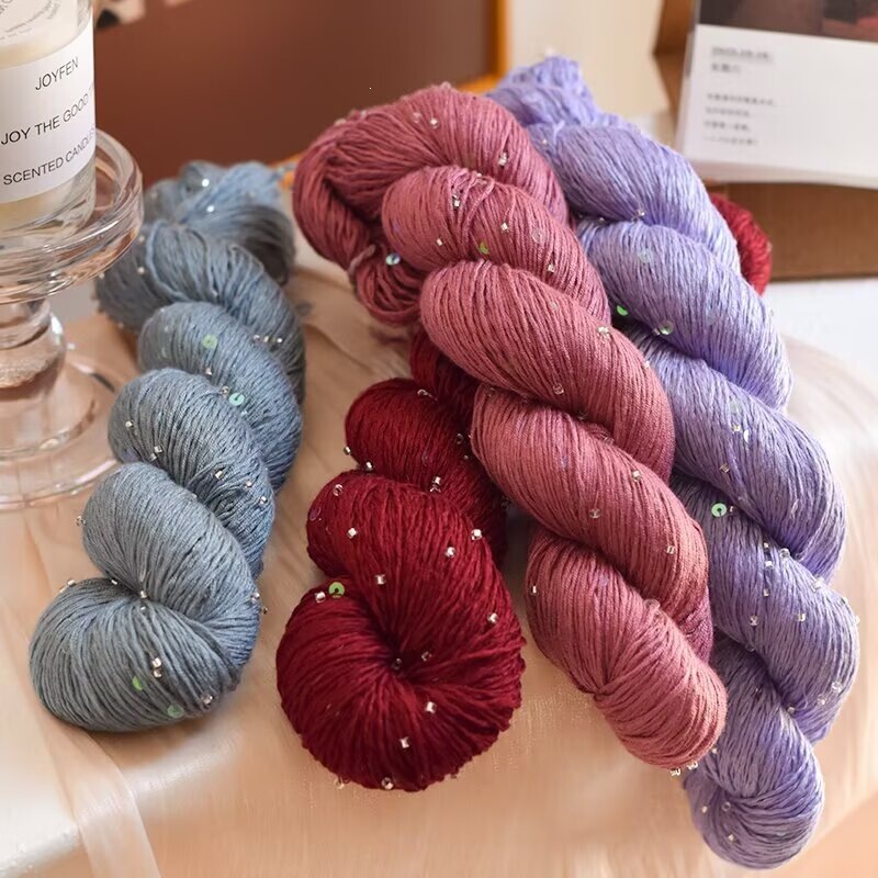 Tencel Sequin Yarn with Colorful Beads DIY Summer Silk Cotton Hand-Knitted Scarf Weaving Materials Tencel Sequin Yarn with Colorful Beads DIY Summer Silk Cotton Hand-Knitted Scarf Weaving Materials