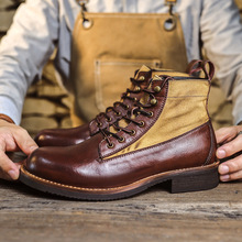 跨境复古短靴工装靴圆头机车靴真皮外贸马丁靴男英伦风牛皮靴男款