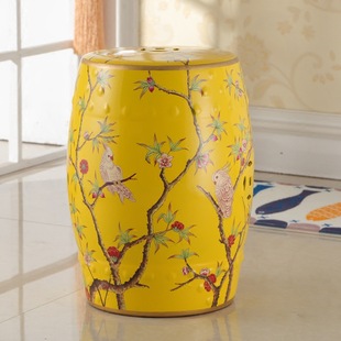 Ceramic Stool, New Chinese Style Ceramic Drum Stool, Floral and Bird Ceramic Drum Stool, Antique Stool, Classical Dressing Stool D&