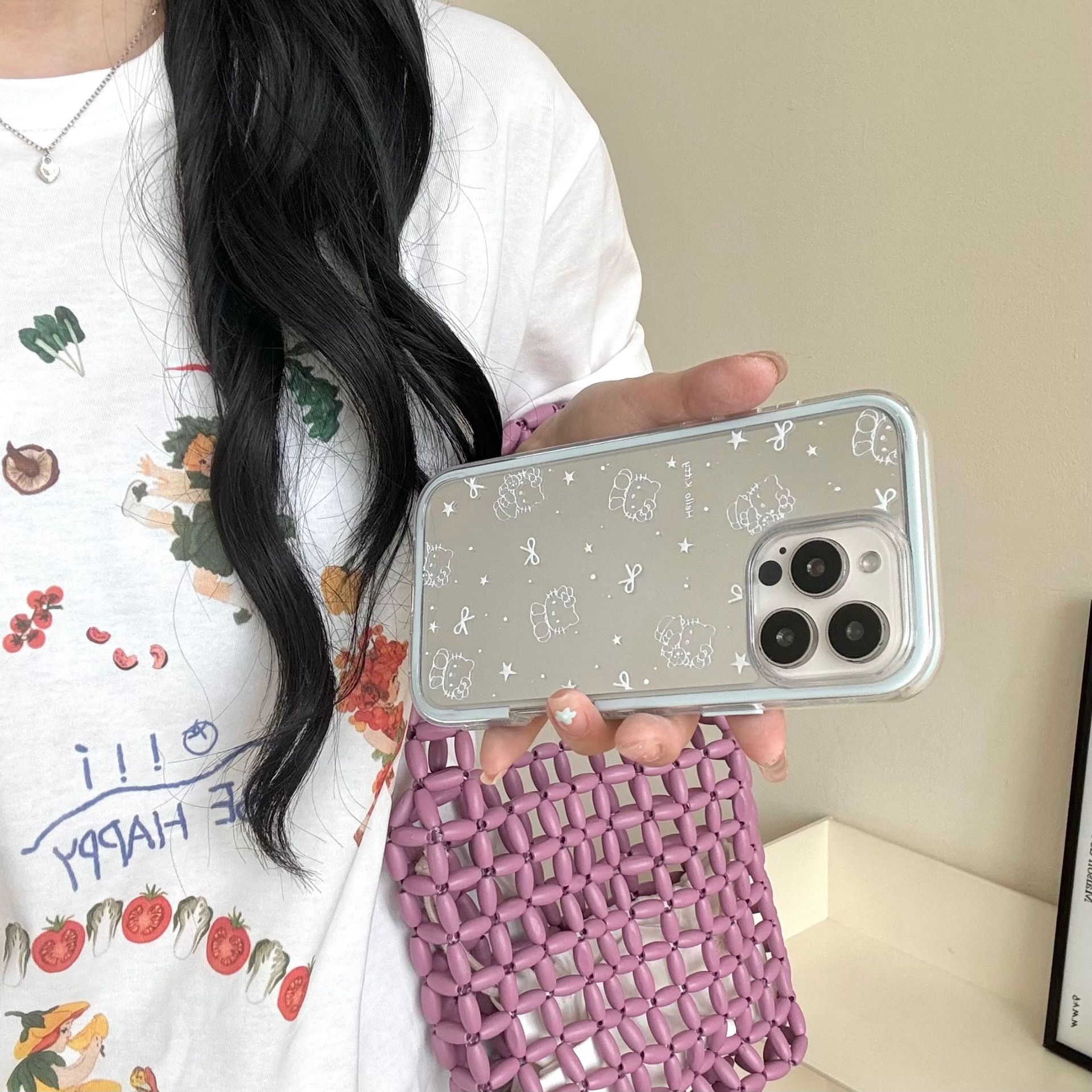 Línea de espejo simple arco KT gato para Apple 16ProMax dos en uno 15/14 funda para teléfono móvil 15Pro