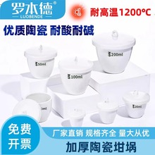陶瓷坩埚实验室用加厚耐高温耐酸耐碱坩埚带盖白色弧形规格齐全