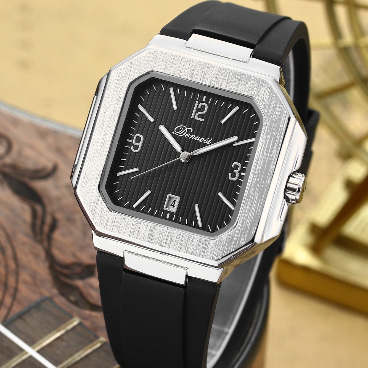 Cross-Border Popular Denvosi Men's Watch High-Quality Waterproof Silicone Strap Quartz Watch Dropshipping