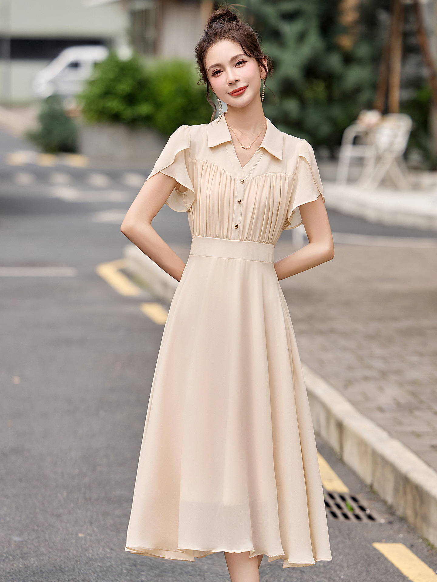 Đầm suông midi tay ngắn eo thắt dây che bụng cho nữ size lớn — màu đen, màu sắc