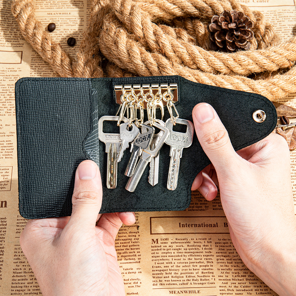 Amazon Multicolor Genuine Leather Key Case Unisex Top Layer Cowhide Car Universal Keychain Wholesale Card Holder