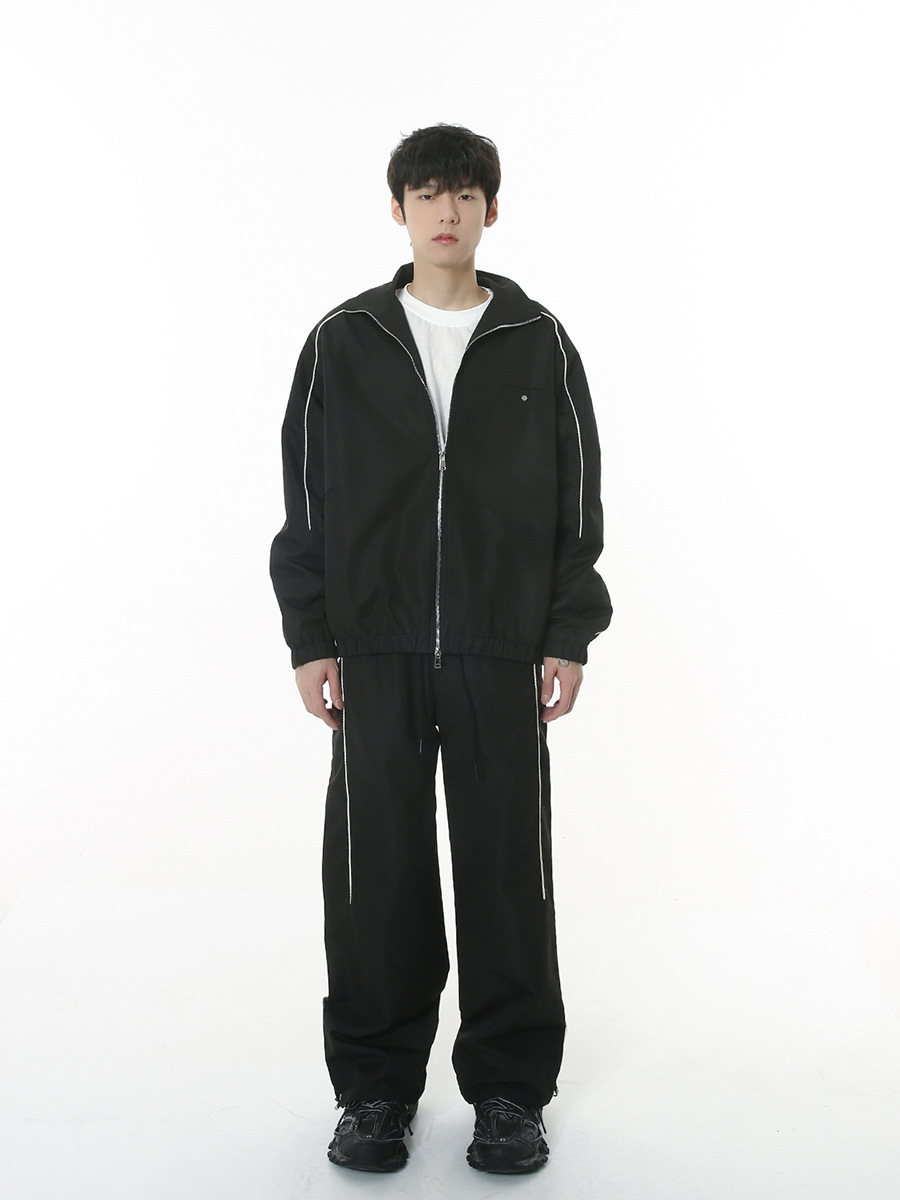 Mtlclothes ropa de Hombre | 2023 otoño nuevo americano pu Shuai lado rayado casual traje deportivo Suelto