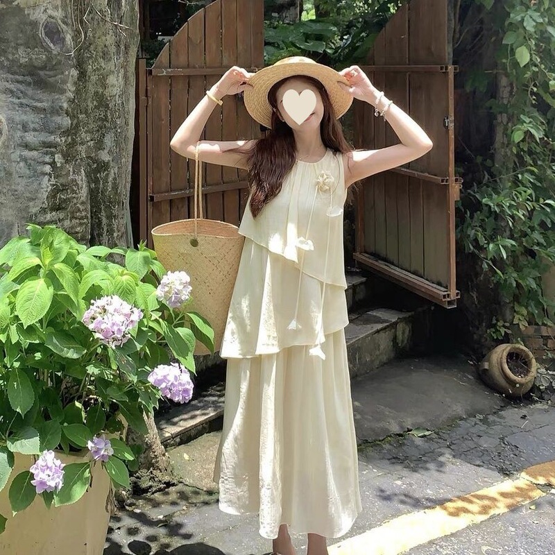 ins ジャスミン 2025 新しい夏スタイルの小さなロングスカート優しい韓国旅行甘い気質の女性のためのドレス|undefined