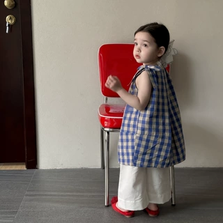 外贸童装2025夏季新款女童韩系格子背心裙女宝宝ins风休闲连衣裙
