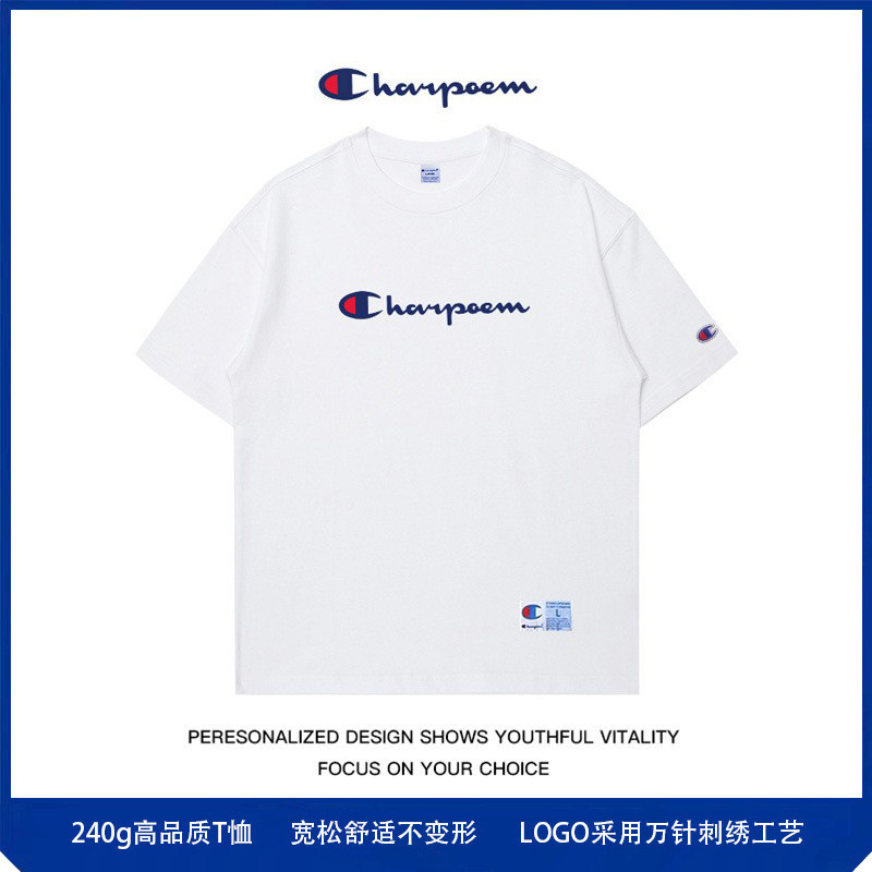 Champion Graffiti 2025 Summer New Heavyweight 240g High Quality Couple Fashion Brand Loose Short-Sleeved T-Shirt for Men