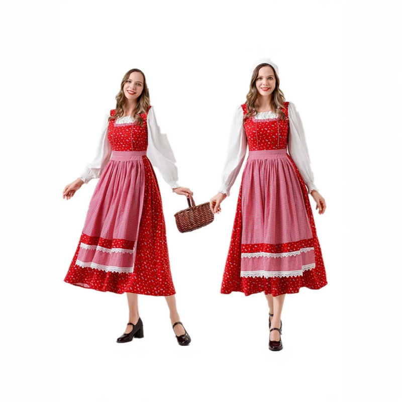 European Farm Country Polka Dot Pastoral Long Dress Adult Stage Play Costume European Farm Country Polka Dot Pastoral Long Dress Adult Stage Play Costume