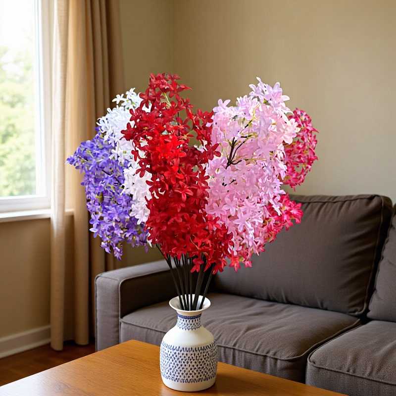 Factory Direct Delivery of Artificial Lilac Flower Bouquets, Cross Cherry Blossoms, Wedding and Home Decoration Set, Can Be Shipped on Behalf of Others