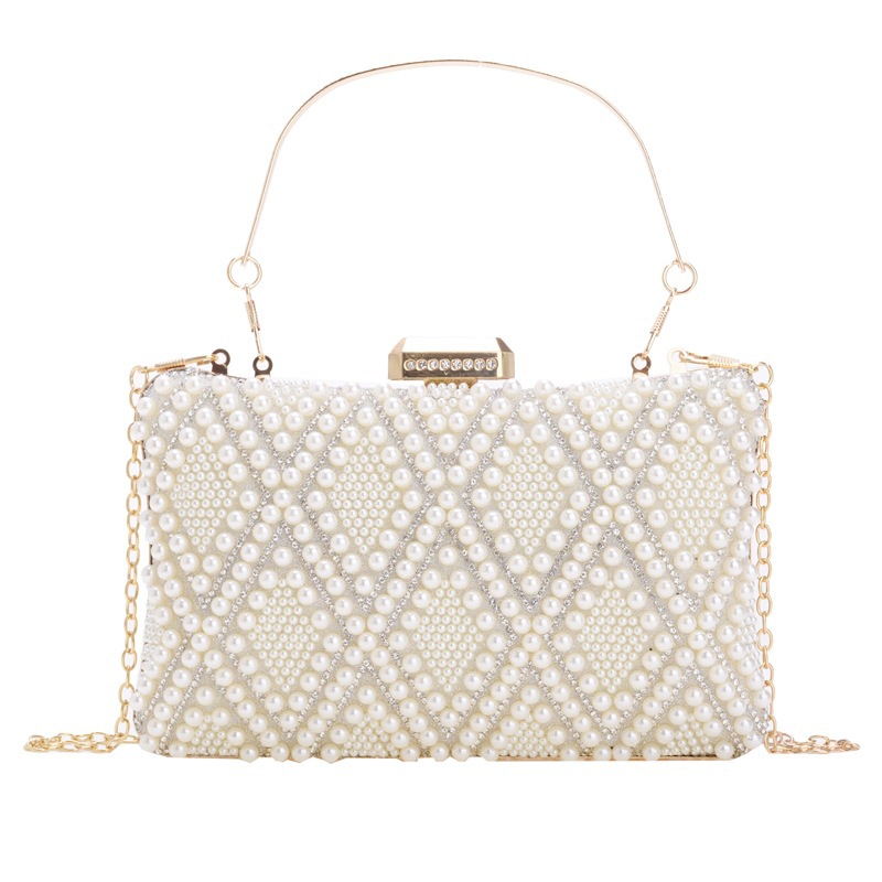 2025 bolsas de cena transfronterizas europeas y americanas bolsas de mano de diamantes de perlas bolsas de cena de aleación de moda
