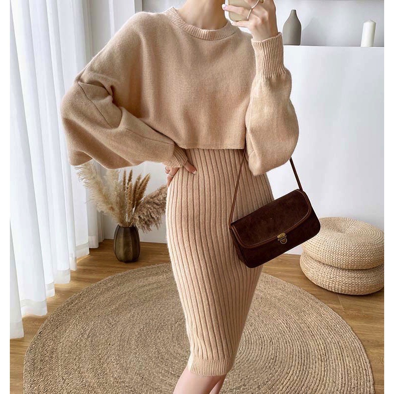 小个子盐系炸街套装女打底裙2024秋冬季时尚新款毛衣连衣裙两件套