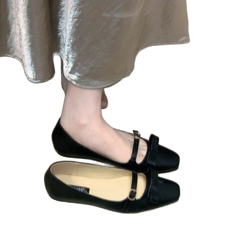 Zapatos planos de piel de tacón bajo, elegantes y de alta gama, estilo Mary Jane, de estilo francés, para mujer, primavera 2025._voghion.com