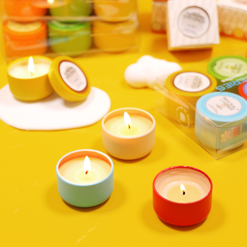 Frutas, cera de soja aromática, regalo de mano, lata de estaño creativa sin humo, atmósfera de cera de soja