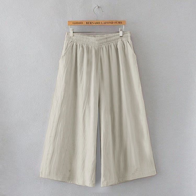 Cotton and Linen Capri Pants Women 2025 Summer Thin Loose High Waist Slimming plus size Wide Leg Pants Straight Leg Pants Casual Pants Women