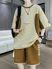 ティーンエイジャー半袖Tシャツ男の子中学生ショートパンツスポーツスーツ年長児夏服ハンサムウェア2枚