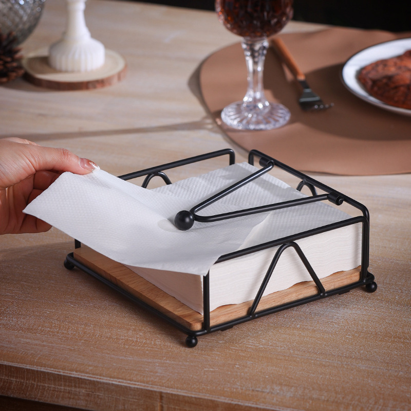 Creative Simple Wooden Tissue Holer Restaurant Hotel Paper Rack Buffet Square Tissue Holer Solid Wood Napkin Holer