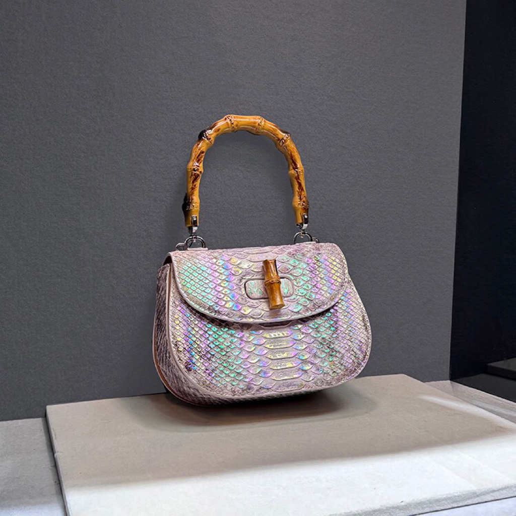 2024 nuova borsa a tracolla monospalla in vera pelle con motivo a serpente e fibbia in bambù per donna_voghion.com