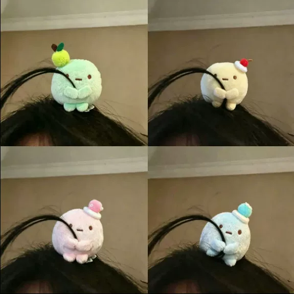 Cute three-color round hair clips, pink, blue, and yellow round dolls, a gift for good friends