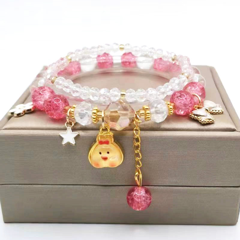 De estilo coreano de cristal-como pulsera de La Pequeña Niña estudiante amor estrella lindo Dudu pollo colgante pulsera