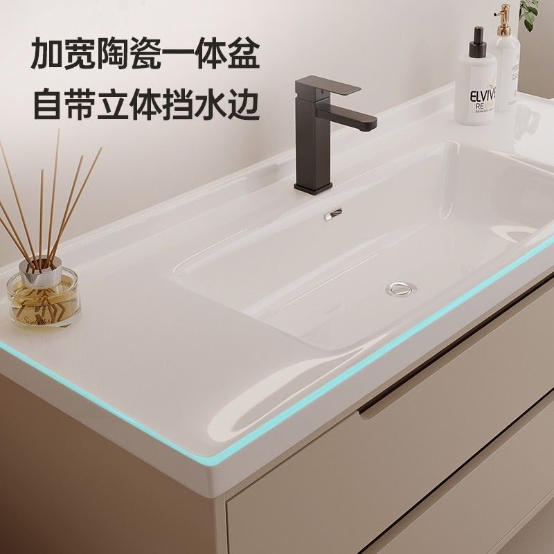 新款奶油风浴室柜一体盆陶瓷洗脸盆卫生间洗手盆柜组合洗漱洗手台|undefined