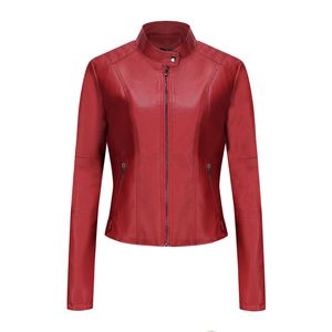 跨境2023高质量欧美机车皮夹克春秋女装皮衣女短款修身皮衣外套图片