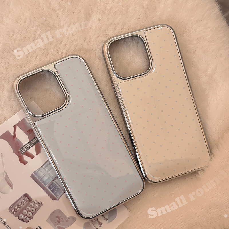 Electroplated Ins-Style Simple Polka Dot Phone Case Suitable for iPhone 16, Apple 15 Pro Max, iPhone 14, Resin 17, Korean Huawei