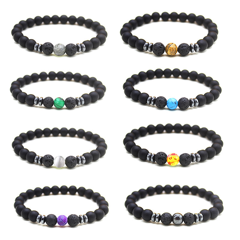 2024 Cross-Border Popular 8mm Matte Black Volcanic Stone Amber Stone Weathered Stone Female Energy Yoga Bracelet Wholesale