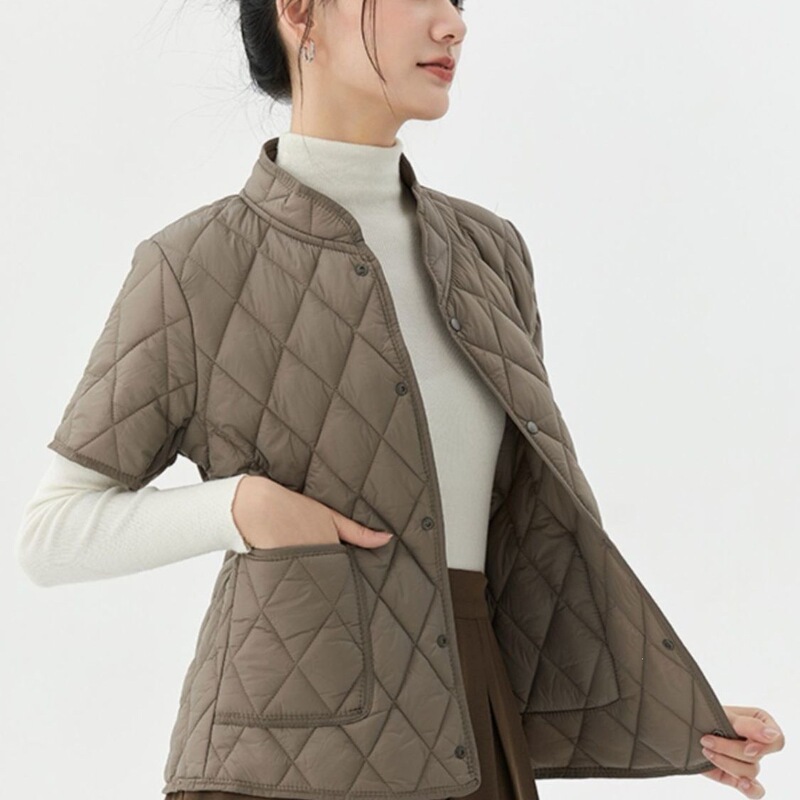 2025 Lightweight Women's Autumn-Winter Half-Sleeve Vest Fashionable Down Cotton Coat Warm Short Jacket Black 2025 Lightweight Women's Autumn-Winter Half-Sleeve Vest Fashionable Down Cotton Coat Warm Short Jacket Black