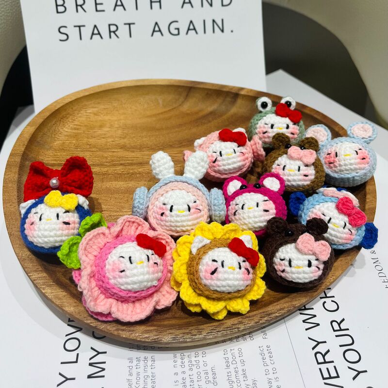 Finished Yarn Kitty Dumpling Keychain Backpack Pendant Mini Animal Head Ornament Sweet and Cute Keychain