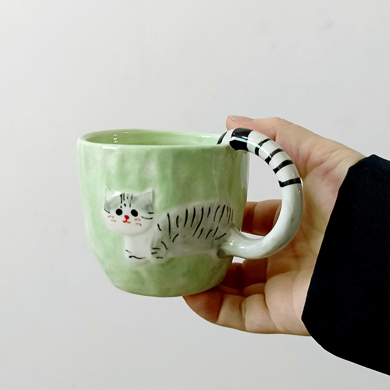 Inswind pintado a mano para gatos tazas de nicho de diseño tazas de cerámica de agua lindas manijas rayas tazas de café para chicas