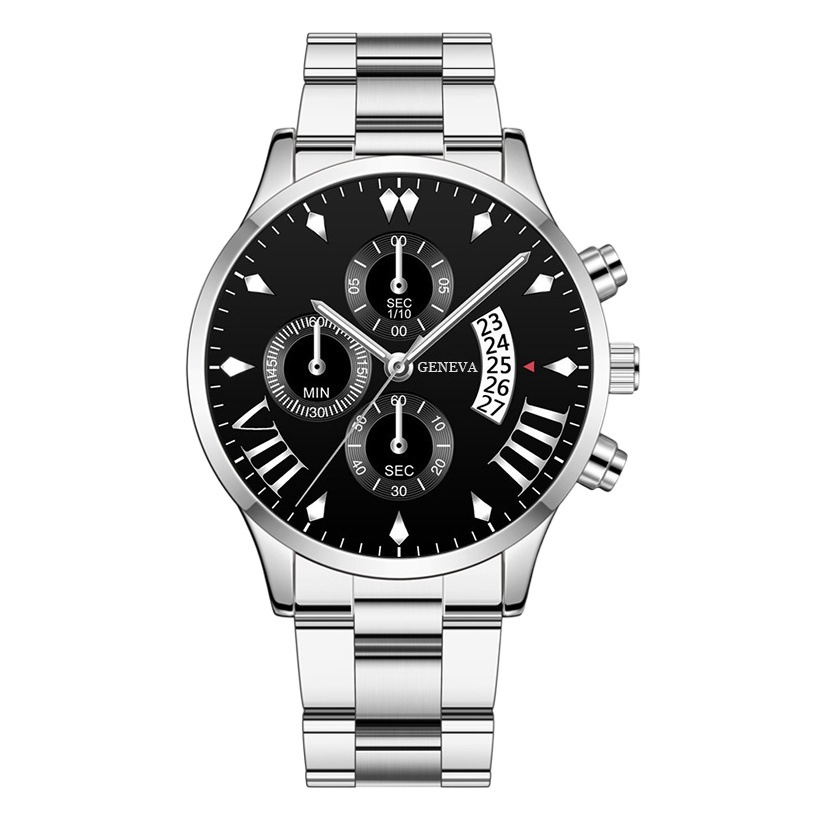 Cross-border caliente calendario correa de acero reloj de cuarzo de los hombres de tres ojos gran dial reloj de los hombres de negocios reloj de los hombres al por mayor