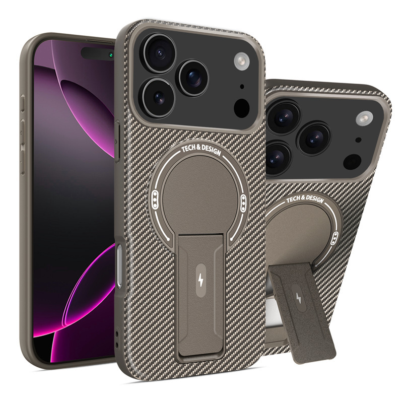适用iPhone17 Pro max碳纤维支架手机壳苹果16磁吸充电防摔保护套|undefined