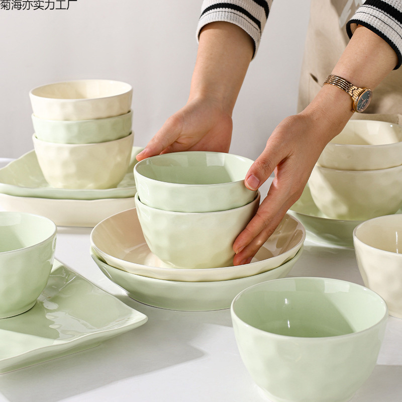 釉下彩石纹4.7英寸10个轻奢家用好看奶油风米饭碗高颜值质量好厚|undefined