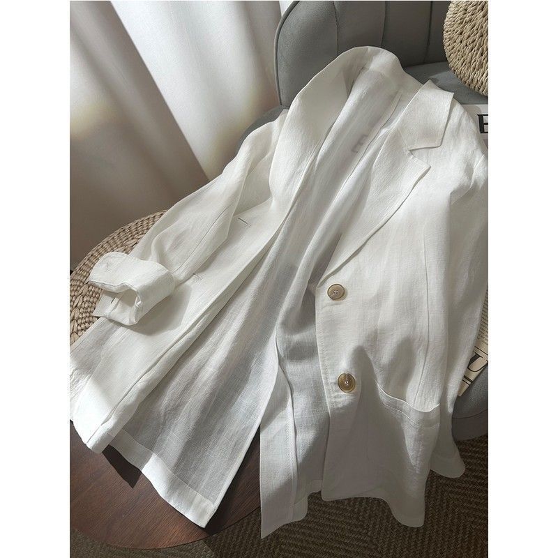 Korean Style Retro Cotton and Linen Sunscreen Lightweight Suit Jacket Women's 2025 New Style Profile Elegant Artistic Loose Top