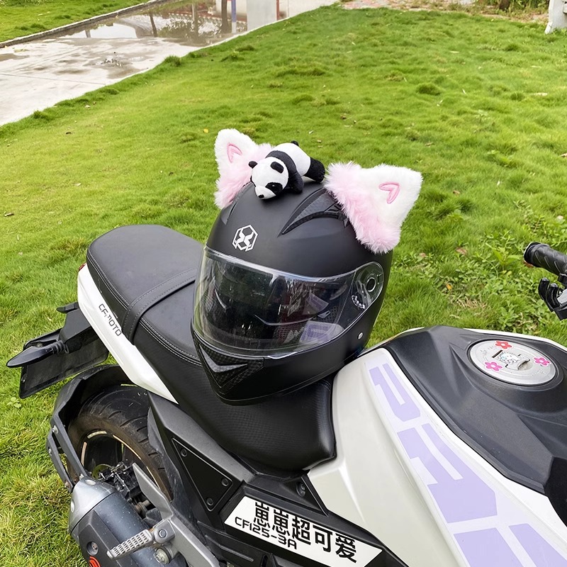 Cute Plush Heart Ear Motorcycle Helmet Accessories Detachable Universal