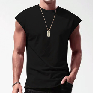 280g Heavyweight Sleeveless T-Shirt Men's Summer Basketball Fitness Sports Pure Cotton Wide Shoulder Vest Loose Cut Sleeve Vest