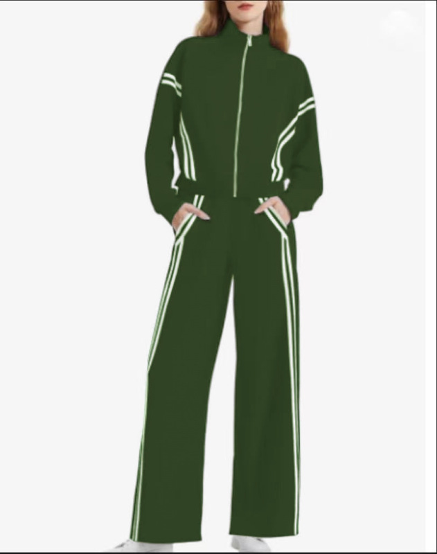 休闲拉链运动两件套装撞色条纹阔腿慢跑裤旅行运动alo瑜伽服套装|undefined