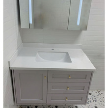 新中式浴室柜奶油风壁挂实木卫浴柜小户型人造石台面洗漱台批发