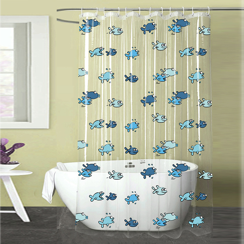 Amazon Xiyin Supply Playful Blue Fish Transparent Shower Curtain Bathroom Balcony Waterproof Windshield Curtain