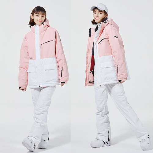 New unisex snowboard suit set, warm and thick Korean-style snowboard jacket and pants set